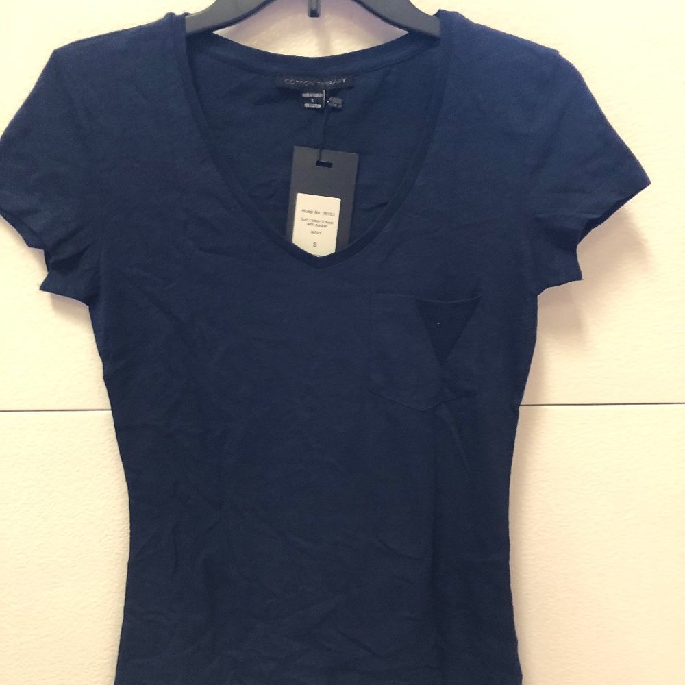 Cotton Therapy T-shirt Blue Size S V-neck